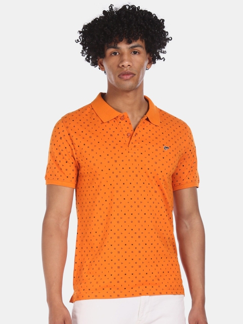 

Ruggers Men Orange & Black Printed Polo Collar T-shirt