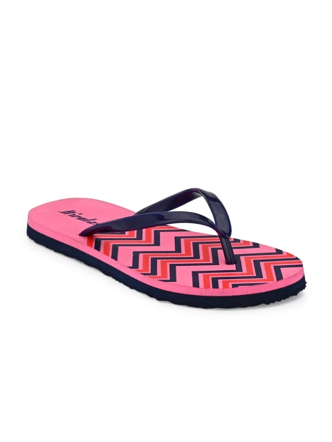 

HIROLAS Women Pink & Navy Blue Printed Thong Flip-Flops