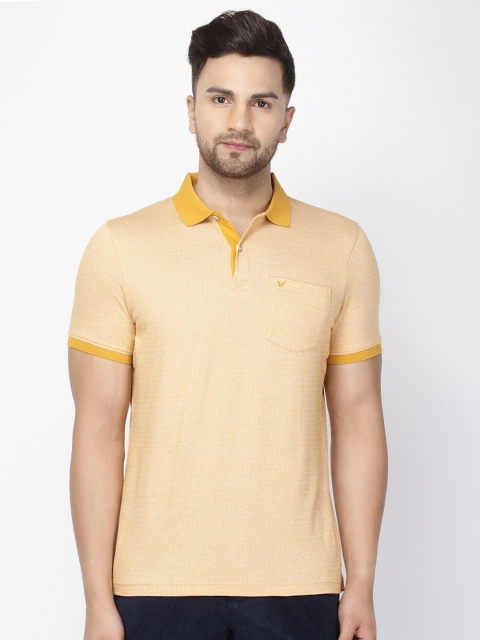 

Blackberrys Men Yellow & Off-White Slim Fit Self Design Polo Collar T-shirt