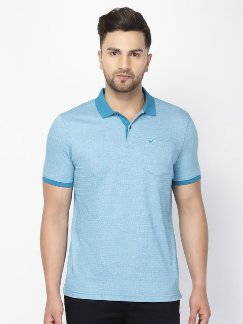 

Blackberrys Men Blue & Off-White Slim Fit Self Design Polo Collar T-shirt