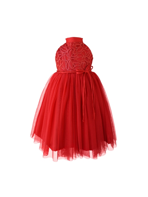 

Faye Girls Red Embroidered & Embellished Gown Dress