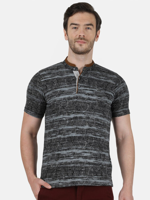 

Monte Carlo Men Black Printed Henley Neck T-shirt