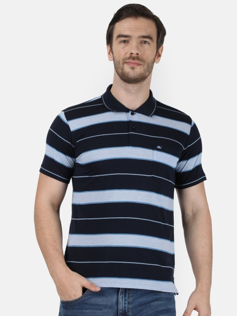 

Monte Carlo Men Navy Blue Striped Polo Collar T-shirt