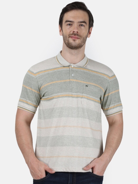 

Monte Carlo Men Grey Striped Polo Collar T-shirt