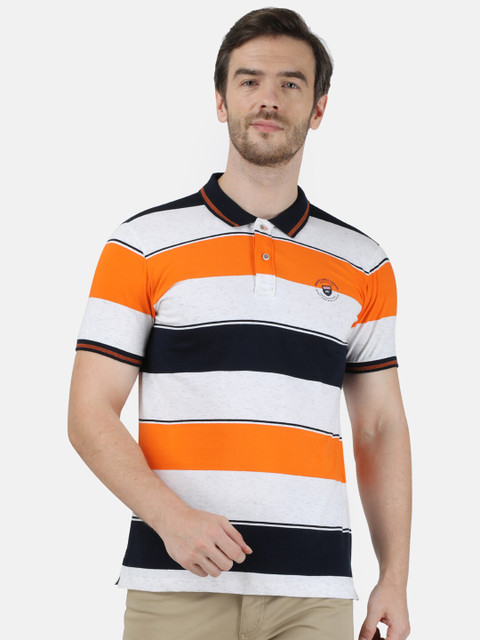 

Monte Carlo Men Orange Striped Polo Collar T-shirt