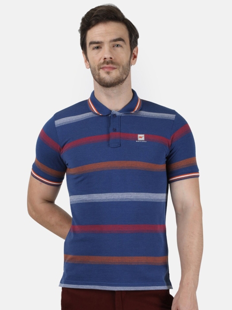 

Monte Carlo Men Blue Striped Polo Collar T-shirt