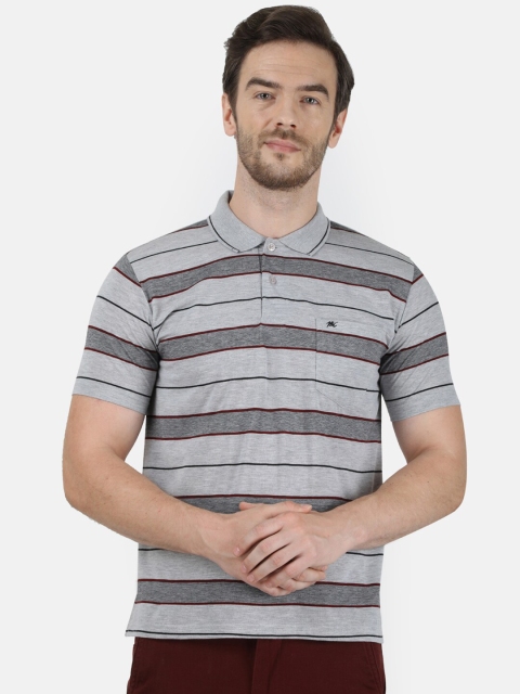 

Monte Carlo Men Grey Striped Polo Collar T-shirt