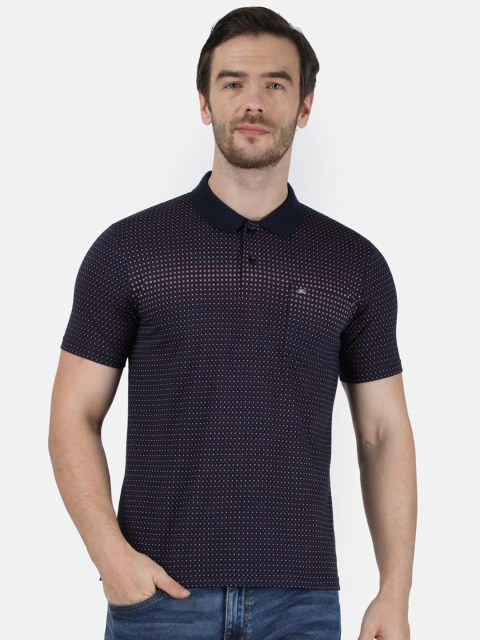 

Monte Carlo Men Navy Blue Printed Mandarin Collar T-shirt