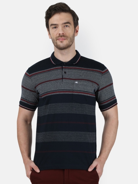 

Monte Carlo Men Navy Blue Striped Polo Collar T-shirt