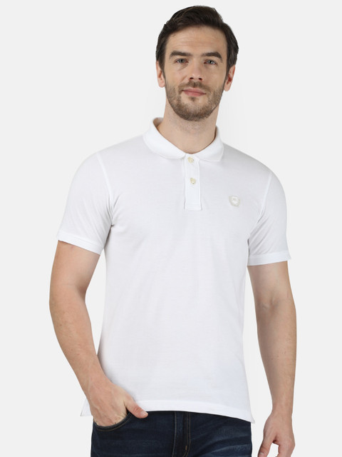 

Monte Carlo Men White Solid Polo Collar T-shirt
