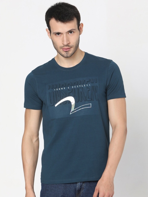 

SPYKAR Men Teal Blue Printed Round Neck T-shirt