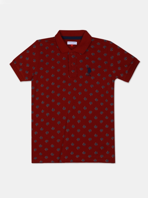 

U.S. Polo Assn. Kids Boys Maroon & Blue Printed Polo Collar T-shirt