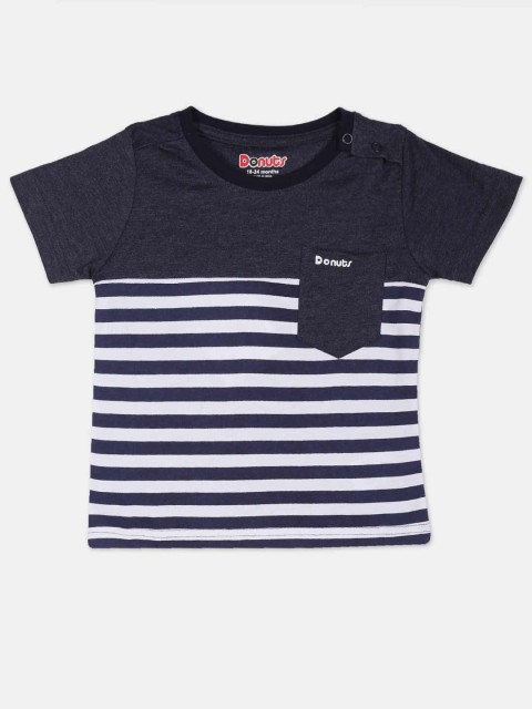 

Donuts Boys Navy Blue & White Striped Round Neck T-shirt