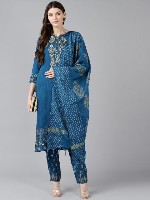 

Bani Women Women Turquoise Blue Printed Kurta with Trousers & Dupatta