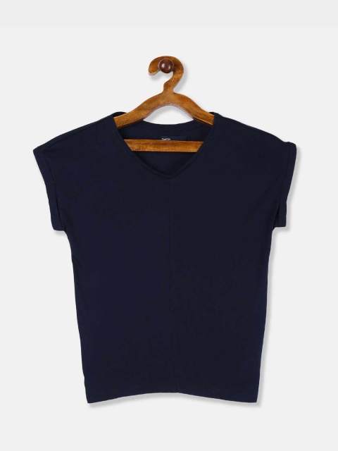 

GAP Girls Blue Solid Seam V-Neck Tee