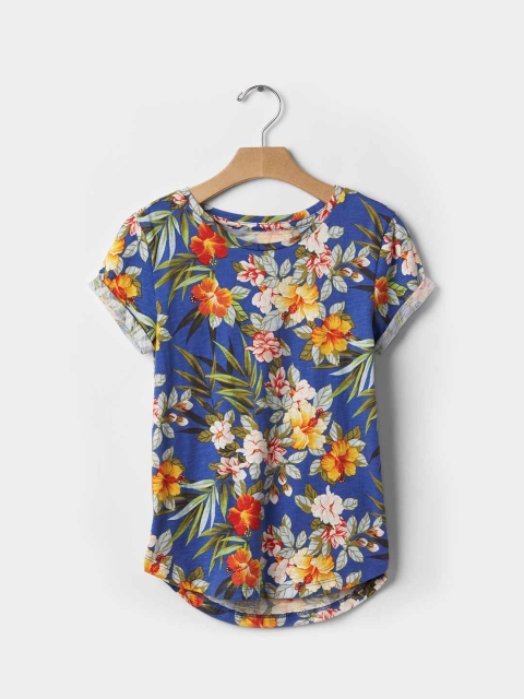 

GAP Girls Blue Floral Printed Round Neck T-shirt