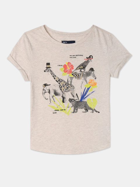 

GAP Girls Beige Glitter Safari Graphic Print Tee