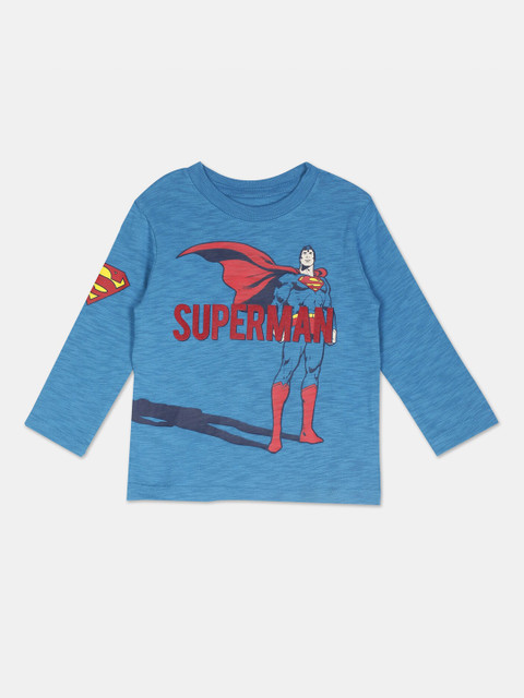 

GAP Baby Boys Blue & Red Superman Printed DC Long Sleeve Cotton T-Shirt