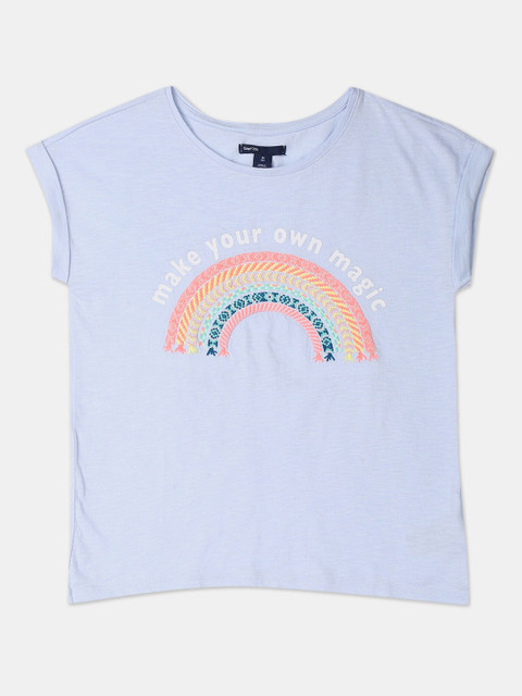 

GAP Girls Blue Printed Round Neck T-shirt