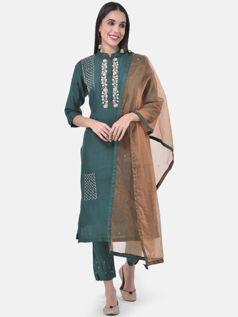 

Neerus Women Green Yoke Design Kurta with Trousers & Dupatta