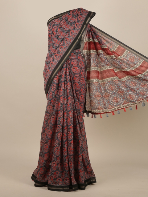 

Pothys Grey & Orange Jute Silk Printed Saree
