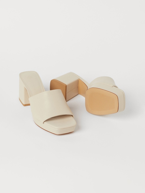 

H&M Women Beige Block-Heeled Mules