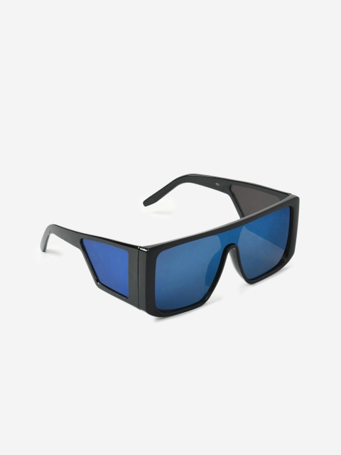 

FUZOKU Men Blue Lens & Black Square Sunglasses with Polarised Lens