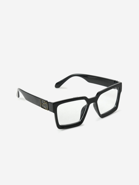 

FUZOKU Men Clear Lens & Black Square Sunglasses with Polarised Lens FZKSS2020SG0201, Transparent