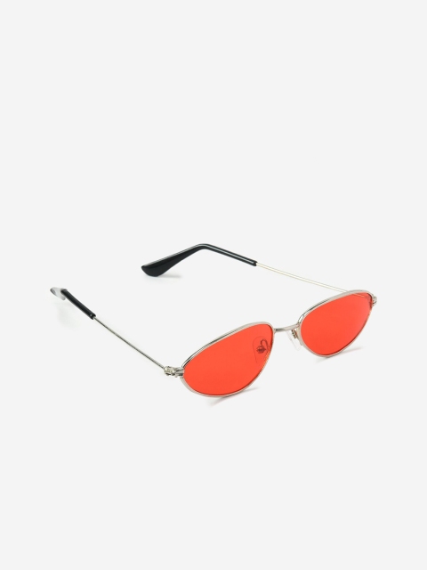 

FUZOKU Men Red Lens & Silver-Toned Oval Polarised Sunglasses FZKSS2020SG0024