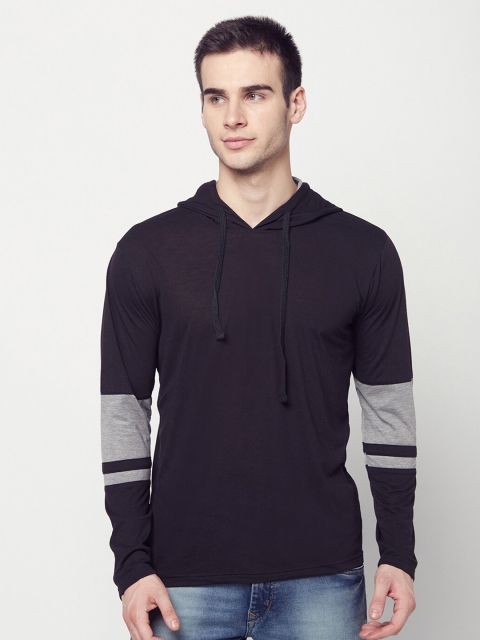 

ELEGANCE Men Black Solid Hood T-shirt