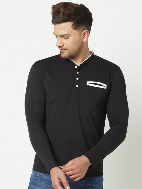 

ELEGANCE Men Black Solid Henley Neck T-shirt