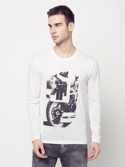 

ELEGANCE Men White Printed Round Neck T-shirt