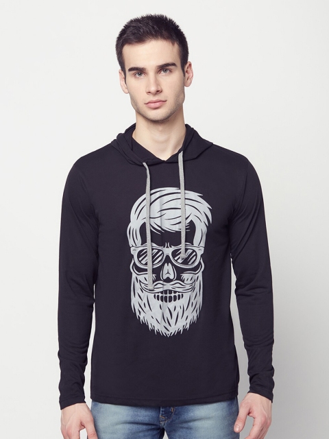 

ELEGANCE Men Black & Off-White Printed Hooded T-shirt