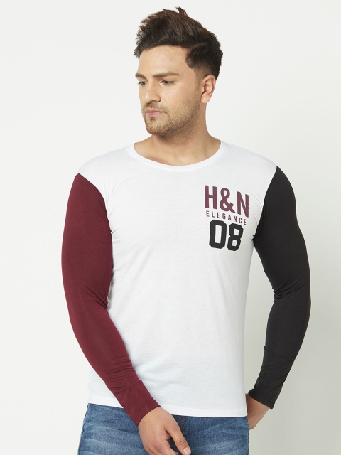 

ELEGANCE Men White & Maroon Printed Round Neck T-shirt