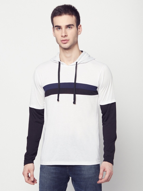 

ELEGANCE Men White Striped Hood T-shirt