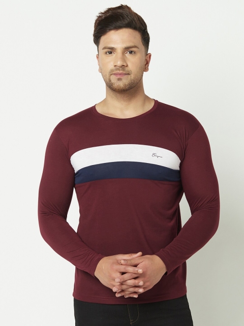 

ELEGANCE Men Maroon & White Colourblocked Round Neck T-shirt