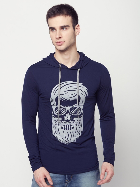 

ELEGANCE Men Navy Blue & Off-White Printed Hooded T-shirt