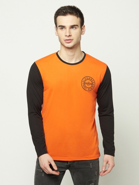 

ELEGANCE Men Orange Solid Round Neck T-shirt