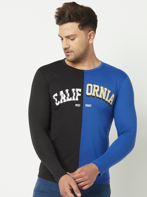 

ELEGANCE Men Black & Blue Colourblocked Round Neck T-shirt