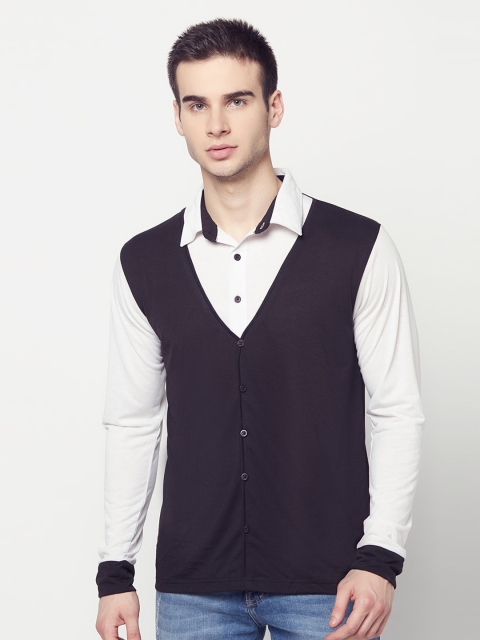 

ELEGANCE Men Black & White Regular Fit Colourblocked Casual Shirt
