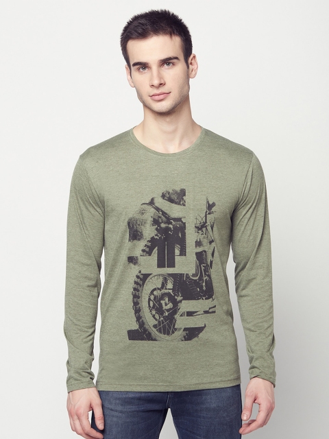 

ELEGANCE Men Olive Green & Black Printed Round Neck T-shirt