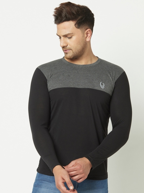 

ELEGANCE Men Black & Charcoal Grey Colourblocked Round Neck T-shirt