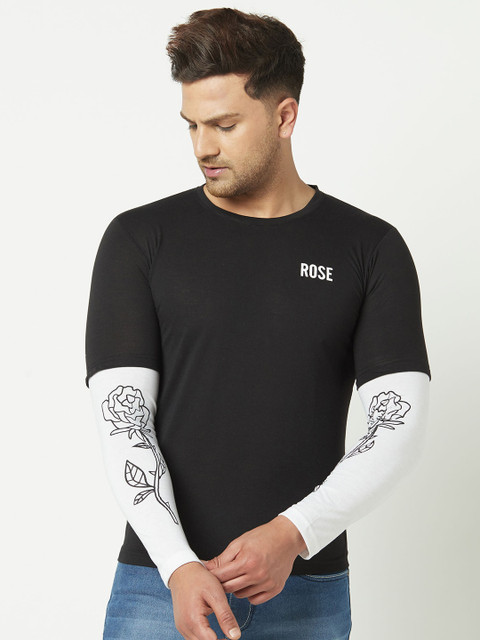 

ELEGANCE Men Black Colourblocked Round Neck T-shirt