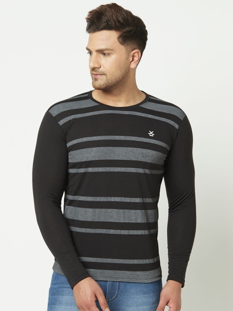 

ELEGANCE Men Black Striped Round Neck T-shirt