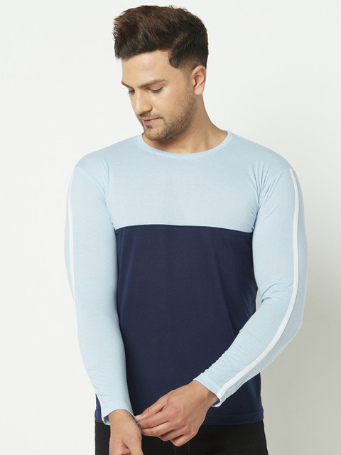 

ELEGANCE Men Blue Colourblocked Round Neck T-shirt