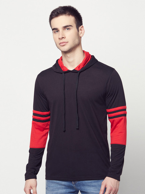 

ELEGANCE Men Black Solid Hooded T-shirt