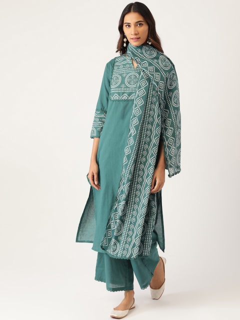 

Moda Rapido Women Blue Pure Cotton Bandhani Print Kurta with Palazzos & Dupatta