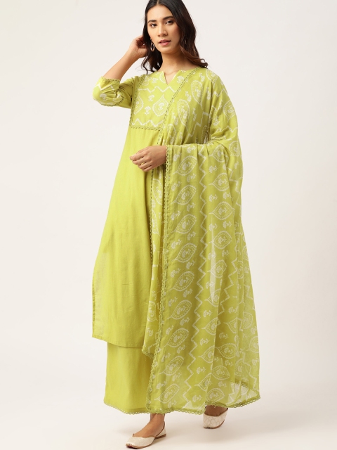 

Moda Rapido Women Green Ethnic Motifs Yoke Design Pure Cotton Kurta with Palazzos & With Dupatta