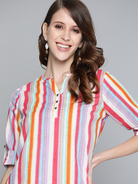 

HERE&NOW Multicoloured Pure Cotton Candy Stripes Regular Top, Multi