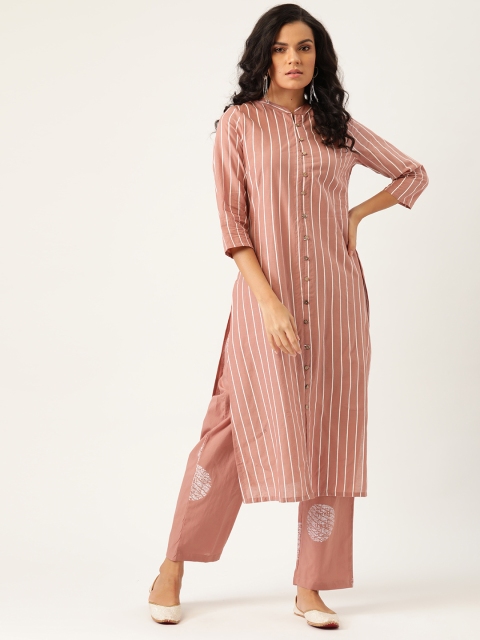 

Moda Rapido Women Peach-Colored Striped Pure Cotton Kurta with Palazzos